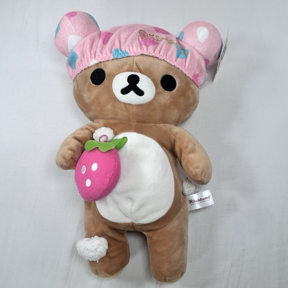 NEW Rilakkuma Bath time  with Strawberry 15" Plush Stuffed Animal San-X 2015